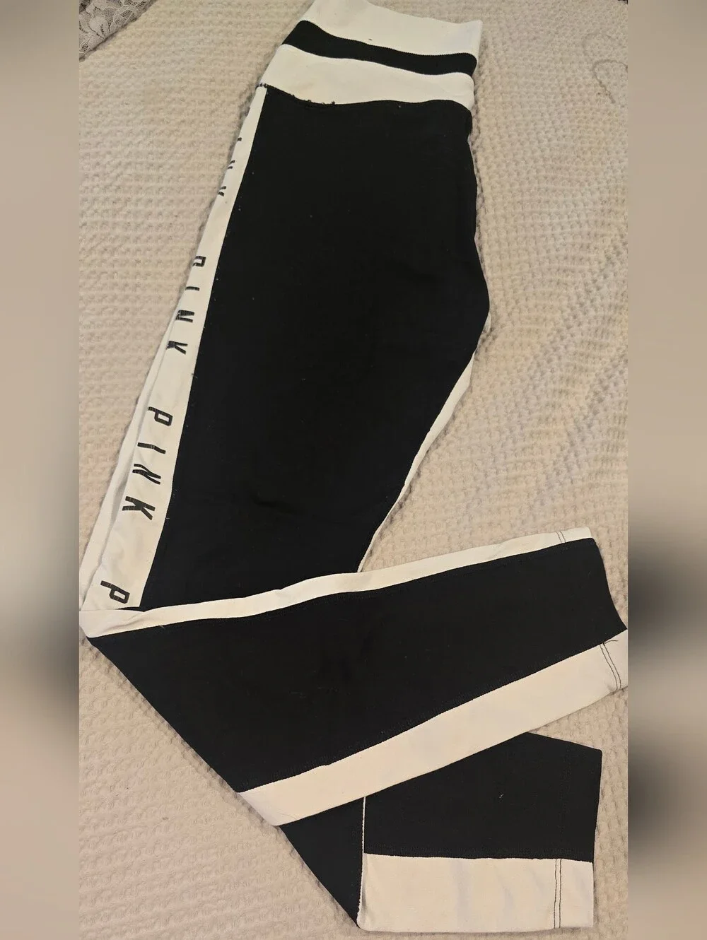 PINK Victoria's Secret Black and White Side-Panel Joggers, Women's S